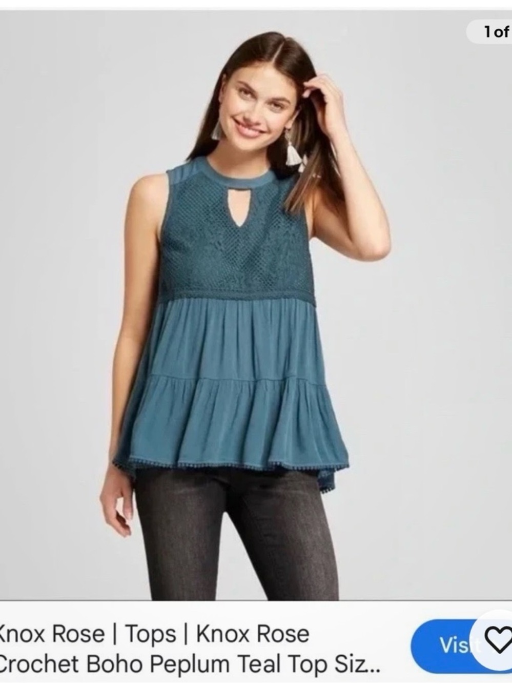 Knox Rose Teal Crochet Keyhole Peplum Tank | Size XL